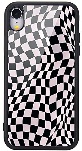 MAYCARI Curving Checks Printed Cases for iPhone X/Xs,Cute Soft TPU Hard Back Shatter-Resistant Shockproof Anti-Fall Protective Girly Abstract Painting Art Cover Case for iPhone X/Xs