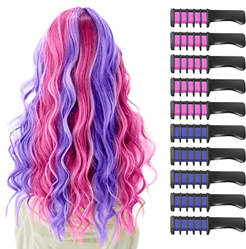 10 Stück Haarkreidekamm, Neu Temporär Haarfarbe Kreide Kamm für Kinder Mädchen Auswaschbar Ungiftig für Geburtstag Geschenk Halloween Erntedankfest Weihnachten Party Cosplay(Rosa+Lila)
