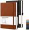 RETTACY Notizbuch A5 Hardcover, liniert, 2er Pack - Dickes Journal mit 376 nummerierten Seiten, 100g/m² Papier, 8 perforierten Blättern, Stiftschlaufe, Innentasche - Schwarz Braun