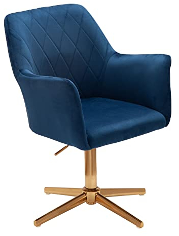 möbelando Schreibtischstuhl Dunkelblau Samt Design Drehstuhl mit Lehne | Schalenstuhl 120 kg Höhenverstellbar | Arbeitsstuhl ohne Rollen | Stuhl Schreibtisch Home-Office Drehbar