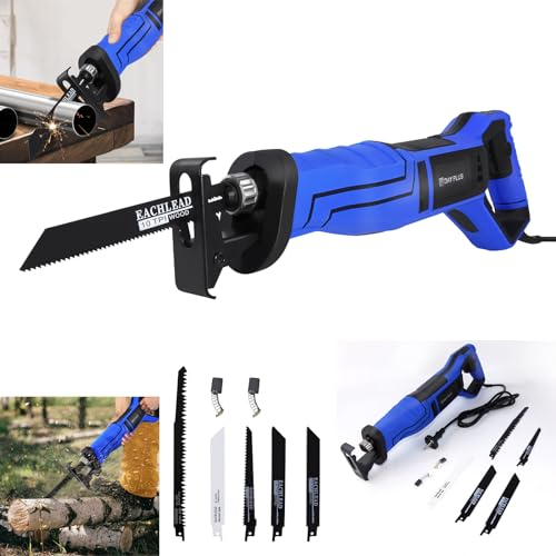 900W Elektrisch Säbelsäge Knochensäge, Universalsäge Reciprosäge 2800RPM Hublänge 28mm mit 5 Sägeblätter für Holz und Metall Werkzeugloser Sägeblattwechsel, Sicherheits Verriegelungsknopf