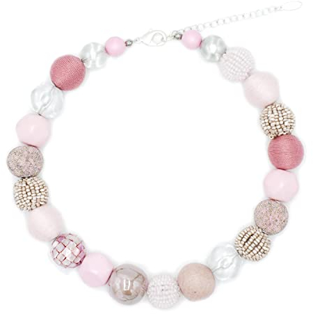 Feliss Handmade: Ketten aus Perlen Halskette Damen Statement Kette 45 cm lang in Boho Style. Choker Halsband Schmuck. Beads Perlenkette Frauen rosa
