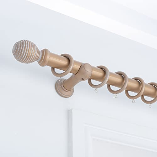 A.Unique Home Ribbed Wooden Curtain Pole (35mm) - (120cm, Light Bronze) | Wooden Curtain Pole with Ribbed Finish, Complete with Rings and Fittings, Ideal for Bedrooms, Lounges and Dining Rooms