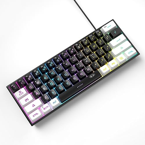 MageGee Mini tastiera da gioco al 60%, tastiera ultra compatta a 61 tasti retroilluminata RGB, tastiera per computer da ufficio impermeabile TS91 per PC, MAC, PS4, Xbox ONE (bianco nero)
