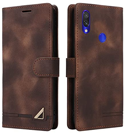OKZone Coque pour Xiaomi Redmi Note 7/Note 7 Pro, Étui de Protection de Portefeuille Antichoc de Fente pour Carte, Support de Carte à Rabat en Cuir en PU Étui (Marron)
