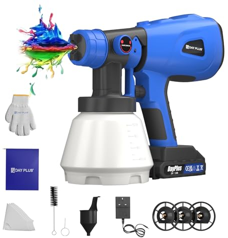 Pistola de Pintura 21V con 4 Boquillas + Pulverizador de Pintura Multifuncional con Bidón de PP de 1000ml + 3 Modos de Pulverización para Pesticidas, Desinfección, Pulverización de Paredes, Muebles
