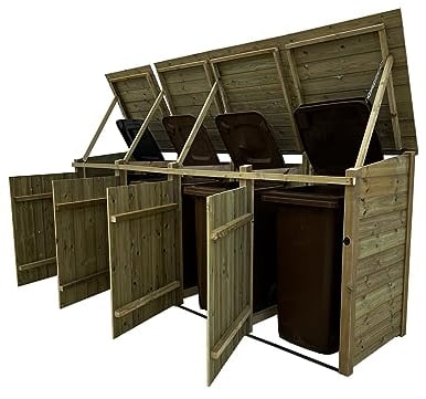 Wheelie bin storage pressure treated garden recycling store lid shed outdoor trash cover - Premium Tongue And Groove (Quadruple, without shelf)