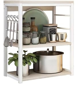 Meyvaser Estantería de Cocina, Unidad de Cocina Alta con estantes de Almacenamiento, Marco de Metal Blanco, Estante Industrial para microondas 50x30x71,5 Cm Color Natural y Blanco