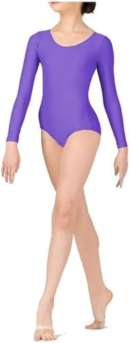 Prime fashions Langärmeliger Gymnastikanzug für Mädchen, glänzendes Nylon, bequeme Passform, violett, 7-8 Years