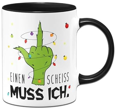 Tassenbrennerei Grinch Tasse - Einen S muss ich - Weihnachtstasse lustig, Kaffeetasse mit Spruch - Weihnachts-Deko (Schwarz)
