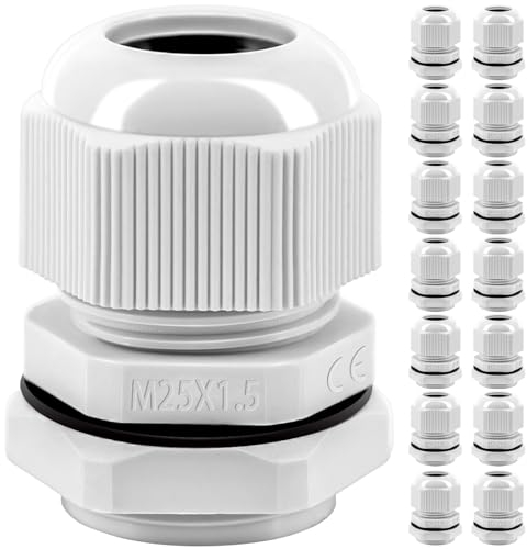 Cable Glands Set, Gorffy 15Pcs Waterproof Stuffing Glands M25, IP68 Locknut 25MM Stuffing Glands for Garden Outdoor, Plastic Nylon M25 Cable Conduit Waterproof Connectors Set