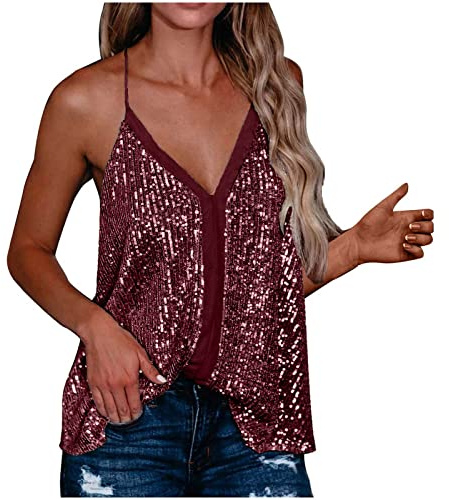 RMBLYfeiye Pailletten Top Damen Glitzer Oberteil Silvester Party Oberteile