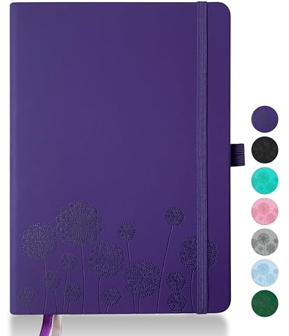Qefuna Notebook-Tagebuch für Frauen, Notizbuch A5 Leder Journaling Notebooks für die Arbeit, 200 Seiten Reisetagebuch für Frauen Männer mit Stifthalter und Farbband, 5.78×8.34(Lila)