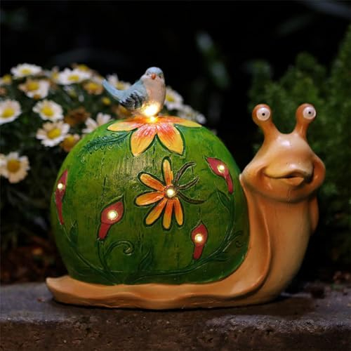 DKIIL NOIYB Outdoor Solar Schnecken Gartenstatue mit 6 LED Leuchten, Wetterfeste Solar Gartenzwerg Gartendekoration für Garten Balkon Rasen, Muttertagsgeschenk (B-Vogel)