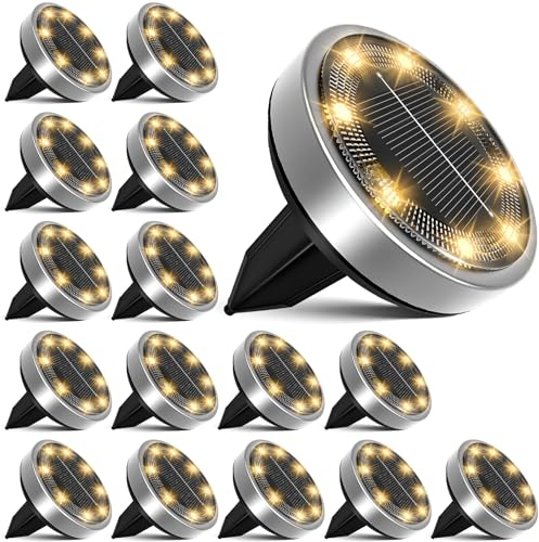 nipify 16 Stück Solar Bodenleuchten Aussen, Solarleuchten Außenleuchte mit 8 LEDs, Warmweiß Led bodenleuchte außen solar Wasserdicht Solarlampen für Garten Rasen Gehweg Patio Auffahr