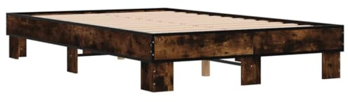 vidaXL Bettgestell Räuchereiche 135x190 cm Holzwerkstoff und Metall
