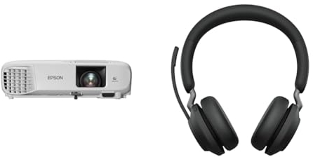 Epson EB-FH06 3LCD-Projektor & Jabra Evolve2 65 Wireless Headset – Noise Cancelling Microsoft Teams Zertifizierte Stereo Kopfhörer mit Langer Akkulaufzeit – USB-A Bluetooth Adapter – Schwarz