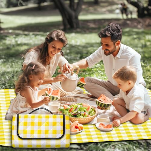 Yopption Outdoor Picnic Blanket 80x80 Foldable Waterproof Picnic Mat Sand Mat for Camping Hiking Park Patio, small plaid