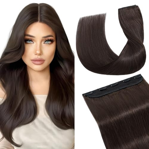 Elailite Echthaar Extensions Clip #2 Dunkelbraun, 40cm 45g Clip in Haarverlanagerung Glatt 1 Tresse