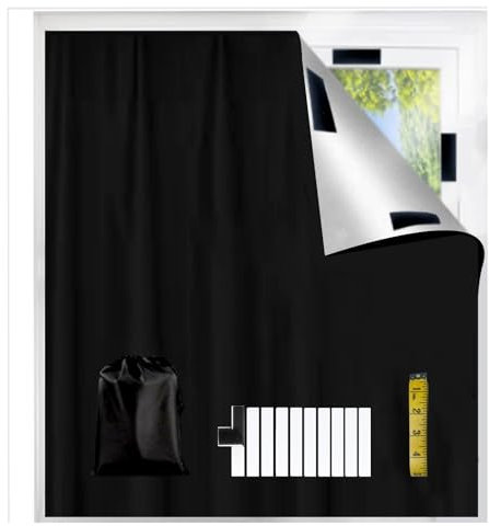 Blackout Blind,Black Out Blinds Stick On,Temporary 100% Blackout Material 145X300CM,Cut to Any Size,No Drill Blinds Blackout with Self Adhesive Tapes for Bedroom,Nursery,Loft,RV Car
