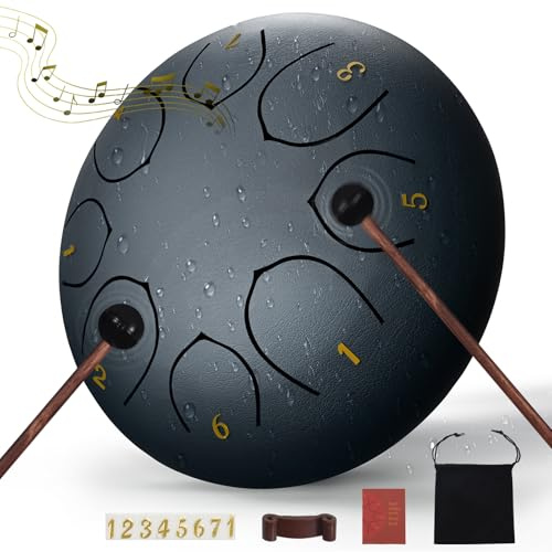 Steel Tongue Drum – 6 Zoll 15,24 cm 8 Noten Regentrommel – Outdoor-Schlaginstrument mit Schlägel, Musikbuch und weichem Tragebeutel – Einfach zu spielendes Anfänger-Handpan und perfektes Musikgeschenk