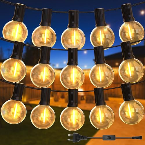 DSLebeen Outdoor Lichterkette Außen Strom,30M/100FT 35+2 G40 LEDs Lichterkette mit Leitungsschalter Wasserdicht und Bruchsicher Lichterketten für Garten, Balkon, Hochzeit, Party