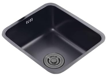 Fregadero Cocina 1 Seno,Pileta de Cocina Negro Rectangular,Lavadero Cocina Inox,Pila de Cocina PequeñO con Drenaje,Formas de Instalar Sobre Encimera/Bajo Encimera (34x31x19cm)