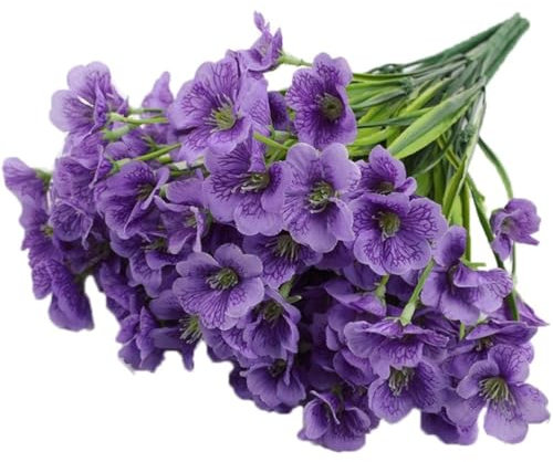 Glixoft Ramo De Violetas Artificiales, Flores Violetas Falsas, Arbustos Que No Se Decoloran, Arreglo Floral Verde, Decoración para Jardín del Hogar Aire Libre