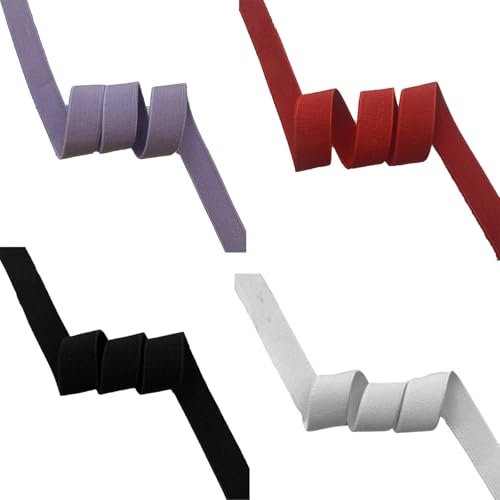 Kisstta 4 Stück Gummiband nähen 15mm, Gummiband breit, Schwarz, Weiß, Rot und Lila, Gummiband für Hosengummi DIY Handwerk Stoffe zum Nähen - Nicht Leicht Verformbar - Elastisches Farbband
