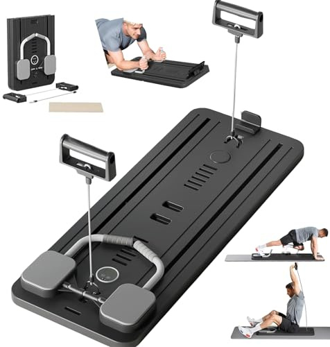 Pilates Reformer Board Set Upgraded Automatic Rebound Ab Roller Wheel Training Board with Elbow Support Foldable Multi Purpose Home Workout Equipment