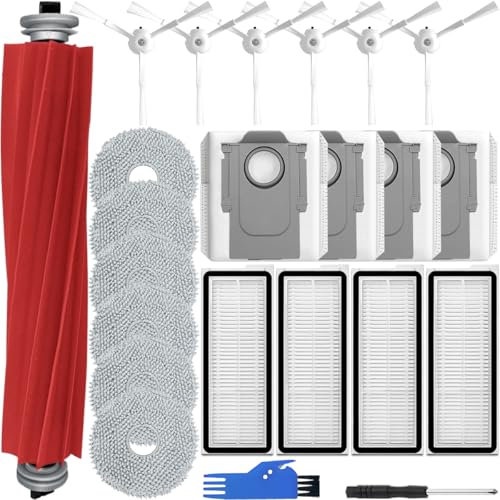 EATBALE Accessories Set Replacement for Roborock Q Revo S/Qrevo MaxV/QRevo Pro/QRevo Plus Robot Vacuum Cleaner, 1 x Main Brush, 6 x Mop Pad Wipes, 6 x Side Brushes, 4 x HEPA Filters, 4 x Dust Bags