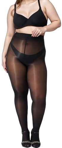 Lufdegim Damen Strumpfhosen, Grosse Grössen Starke Stützwirkung Nylonstrumpfhose, Plus Größen Hohe Taille Halb Semi Blickdicht Strumpfhosen (Schwarz)