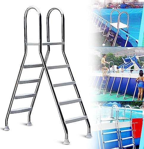 Pool Steps with Handrails - High Swimming Pool Ladder for Easy Access and Safety - 4 Step Ladder for Backyard Pool, Travel Trailers, Home - Above Ground Pool Accessory