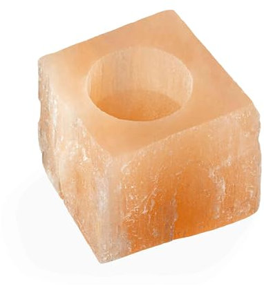 NKlaus Pfirsich Selenit Quadratischer Teelichthalter 6x6,5cm – Handgefertigter quadratischer Teelichthalter aus Pfirsich Selenit, für spirituelle Räume, Meditation und stimmungsvolle Beleuchtung 16442
