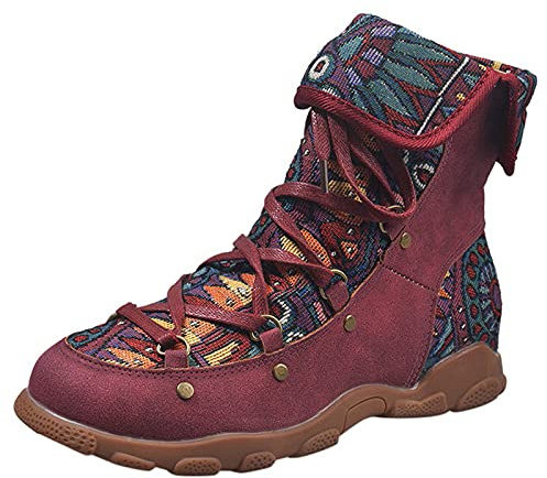 Stivali gotici da donna piatti – Stivali invernali vintage con lacci antiscivolo piatti stivaletti corti stivali da neve comodi scarpe da trekking
