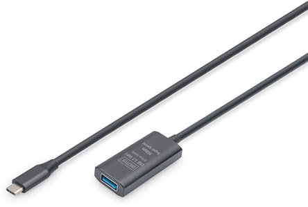 DIGITUS Cable de extensión USB 3.2 Gen 1 activo - 5 m - USB-C macho a USB-A hembra - Cable repetidor con Plug & Play - Hasta 5 Gbit/s - Negro