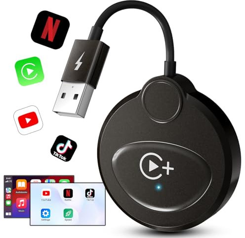 CarPlay Wireless Adapter mit YouTube, Netflix, Tiktok für iPhone, CarPlay Wireless Dongle für Werkseitig Verkabeltes CarPlay auf Wireless, Kompatibel mit Autos ab 2016, Kompatibel mit iPhone
