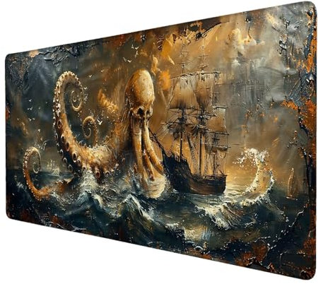 Tapis de Souris Kraken, Grand Tapis de Souris 900 x 400 mm, Peur Tapis de Souris de Jeu, sous-Main Bureau avec Bords Cousus, Tapis de Souris pour Clavier, Mouse Pad pour Travail, Jeux, Bureau, E-6