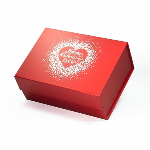 Geoto 23,5 x 17 x 10 cm, A5, tiefe Valentinstags-Geschenkbox, Herzmuster, Heißprägung, Faltschachtel für Geschenke (rot)