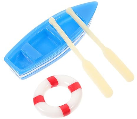 Happyyami Miniatur Strand Deko Set 3 Teiliges Holzboot Mit Paddel Und Rettungsring DIY Mini Boot Dekoration Für Garten Zuhause Und Urlaub Perfekt Für Kreative Bastelprojekte