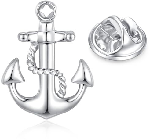HONEY BEAR 1 Stück Broschen Pins Nautische Anker Anchors für Herren/Damen Anzug Hemd, Geschäft Hochzeit Geschenk (Silber)