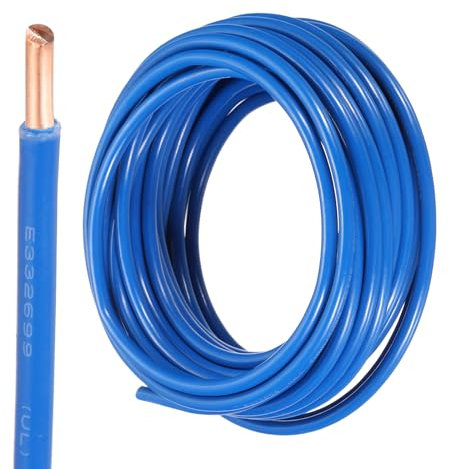 sourcing map 25 Feet Electrical Wire Insulated Solid Copper 10 AWG Hook Up Wire Cable THHN Wire Residential, Industrial, Grounding, Electrical Rated for 600 Volts, UL listed, Blue