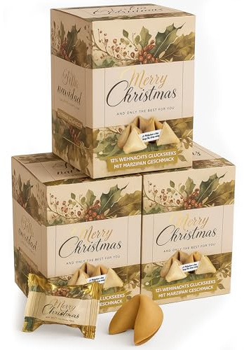 FOOD crew 36x Weihnachts Glückskekse mit Marzipan Geschmack - Glückskeks mit festlichen Spruch - einzeln verpackt - Marzipan Geschenk Weihnachten - Weihnachtsglückskekse für Adventskalenderfüllungen