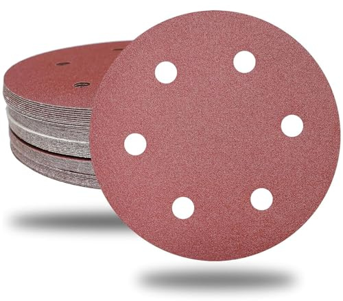 CUBEWAY 30 Pièces Disques de Ponçage 215mm Grain 240-Abrasif Oxyde d’Aluminium- 6 Trous pour Ponceuse Girafe/Long Col-Bois, Métal, Mastic, Peinture-Sans Couche Superficielle