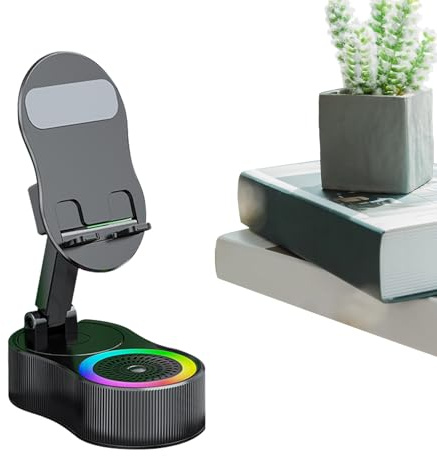 Arroopu Telefonhalter Mit Induktionslautsprecher,Drahtloser Induktiver Lautsprecher mit Umgebungslicht | Tablet Soundbasis Dock für das Anhören von Musik, Videoaufnahme, Livestreaming, Tonaufnahme und