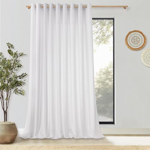MRTREES Extra Breite Stores Gardinen mit Ösen Weiß Leinenoptik Halbtransparent Wohnzimmer Modern 1 Stück, 225 cm Lang, 300 cm Breit, Ösenvorhang Leinen Gardinen Lichtdurchlässig für Große Fenster