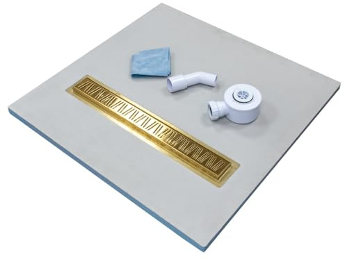 INSL8 Linear Wet Room Tile On Shower Tray - Waterproof XPS Core, Cement Coated Surface, Easy Installation and Handle, Gold (Alternative Slots, 1200 x 800 x 30mm)