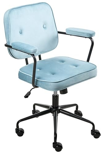 Beliani Traditional Office Chair Velvet Swivel Adjustable with Armrests Light Blue Pawnee