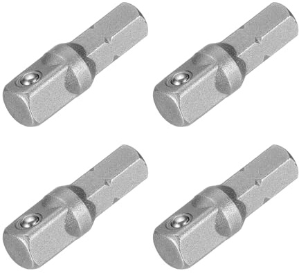 sourcing map 4pcs Impact Socket Adapter 1/4 Square Drive 1/4 Hex Shank 1 Long Extension Bit for Axle Nut Driver Drill Socket Sets
