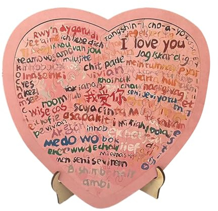 Heart Shaped Puzzle | 100 Languages Wooden Colorful Craft Supplies,I Love You Jigsaw Puzzle | For Desktop, Table, Window, Party, Festival, Night, Office, Bookcase,